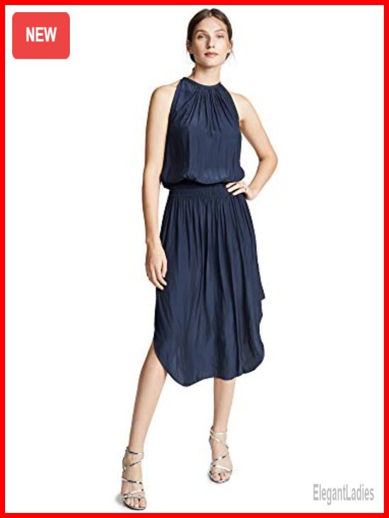 Dresses & Skirts - High Neck Midi Dress with Smocked Waist, Relaxed Fit, Sleeveless Casual Dress